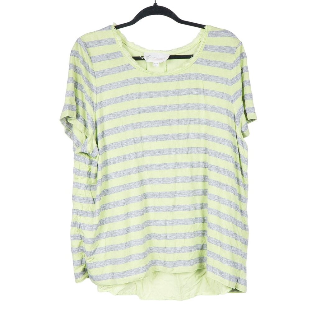 Striped Split Bacl Shirt XL Womens Gray Yellow Y2K Neon Peekaboo Short Sleeve